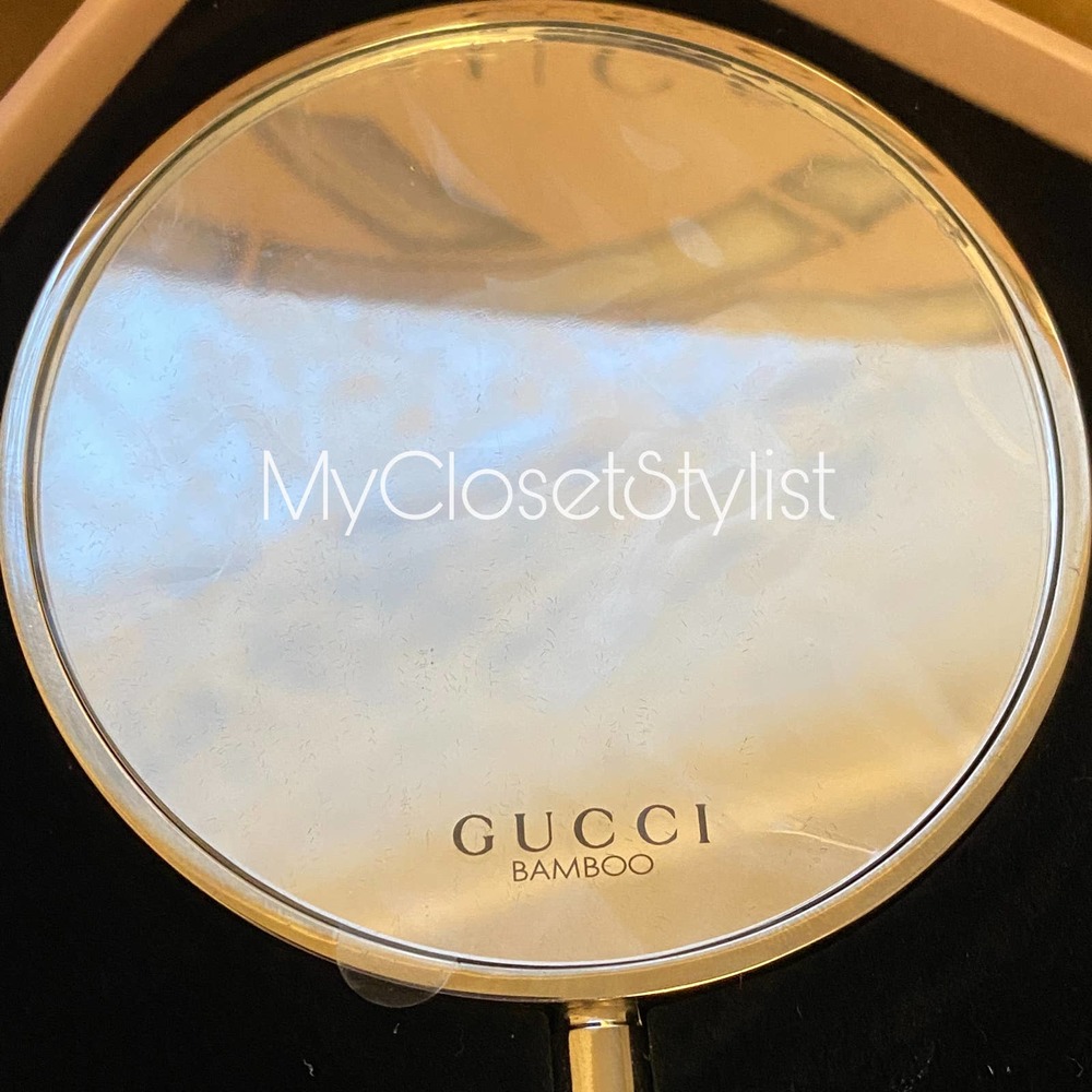 New GUCCI Bamboo Handle Dual + Magnifying Mirrors Rare! Large Silver NEW IN BOX - Picture 3 of 7